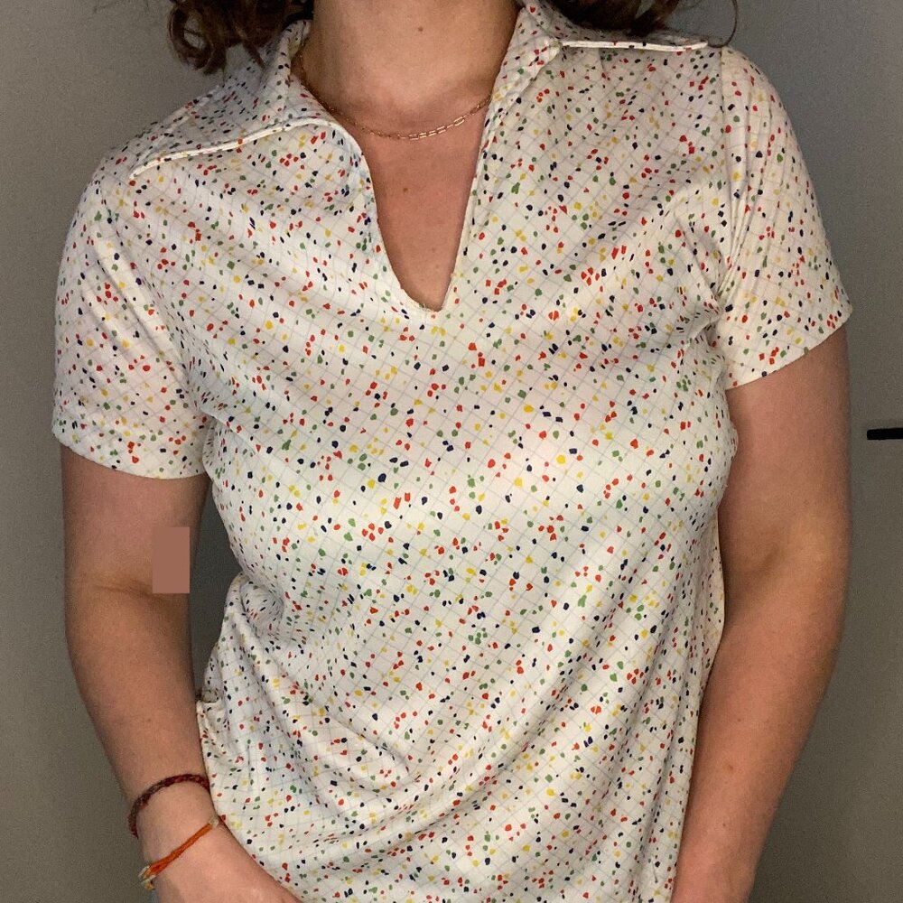 Cozy rainbow splatter paint artsy collared shirt